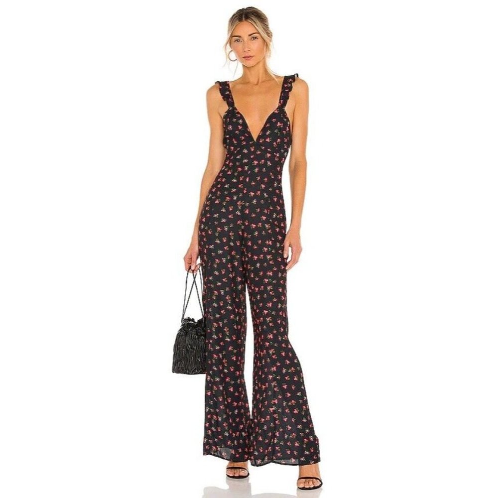 RESA Jilly Jumpsuit Napa Floral Tied Back Black Red - Picture 1 of 7